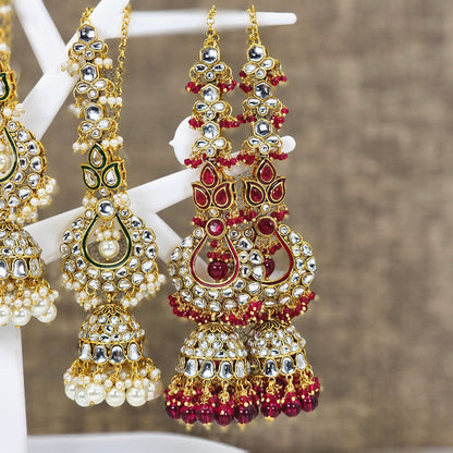 Rasha - Kundan Jhumka Earrings with Attached Earchains – Jhumki | Fancy Fab Jewels UK
