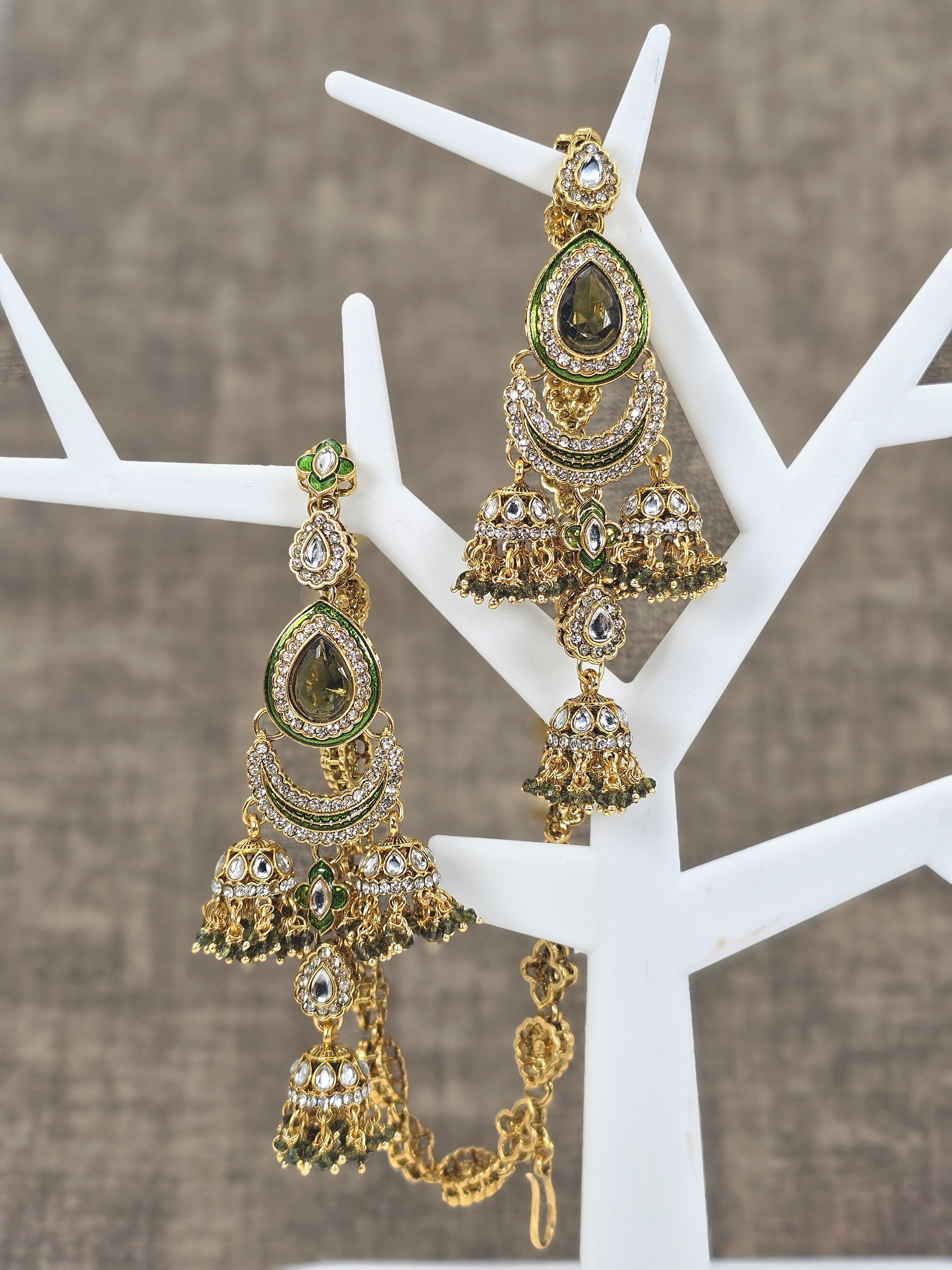 Nora - Kundan Jhumka Earrings with Attached Earchains – Jhumki | Fancy Fab Jewels UK
