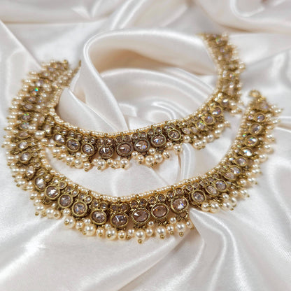 Divya - Antique Gold Polki Statement Anklets | Jhanjara - Fancy Fab Jewels