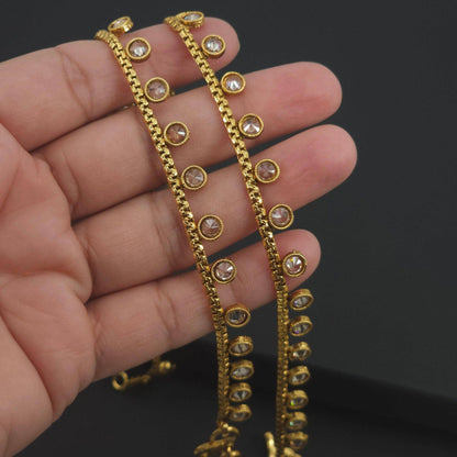 Gold Finish Polki Statement Indian Asian Anklets - Fancy Fab Jewels