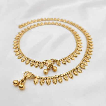 Gold Plated Anklets, Dainty Leaf Chain Anklets - Fancy Fab Jewels