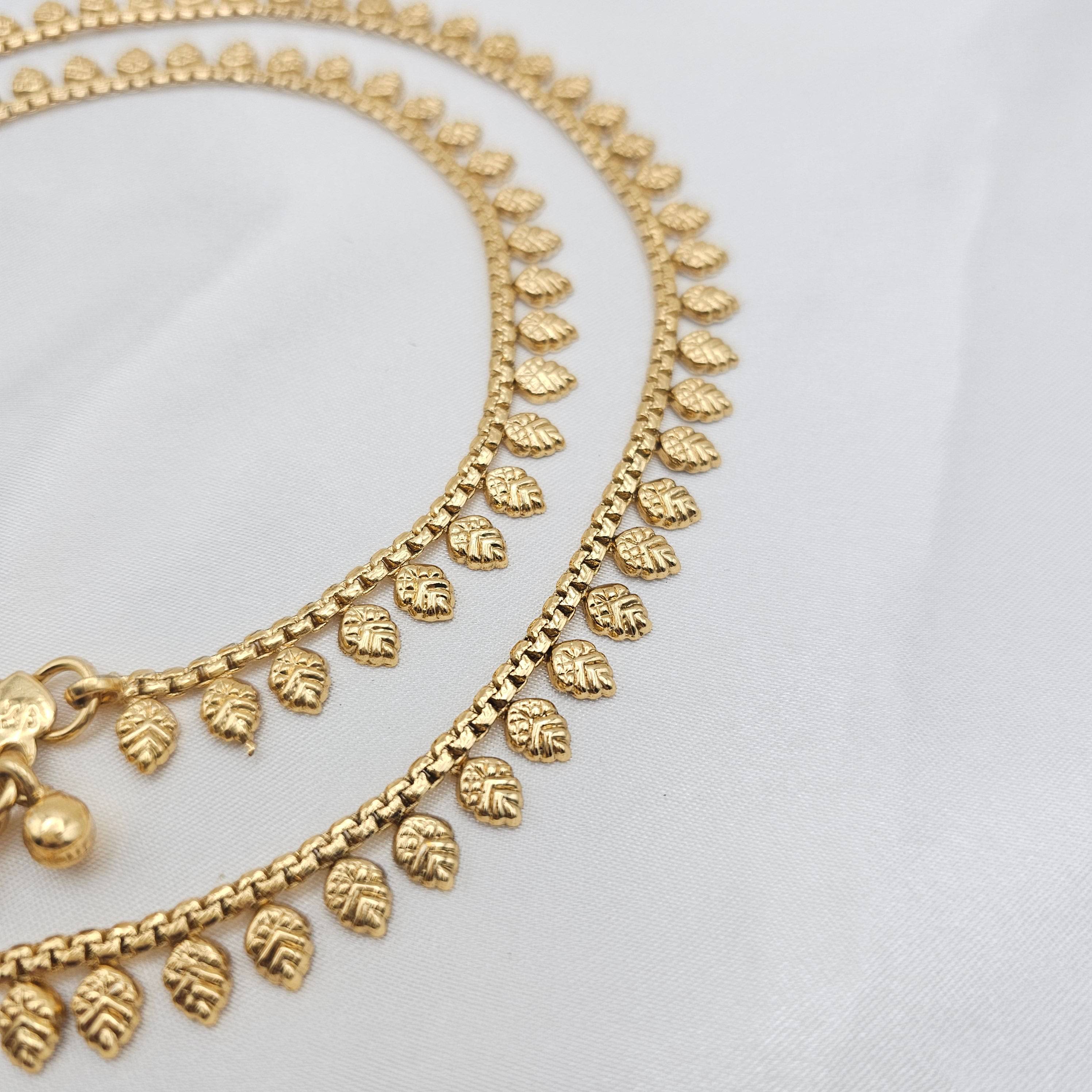 Gold Plated Anklets, Dainty Leaf Chain Anklets - Fancy Fab Jewels