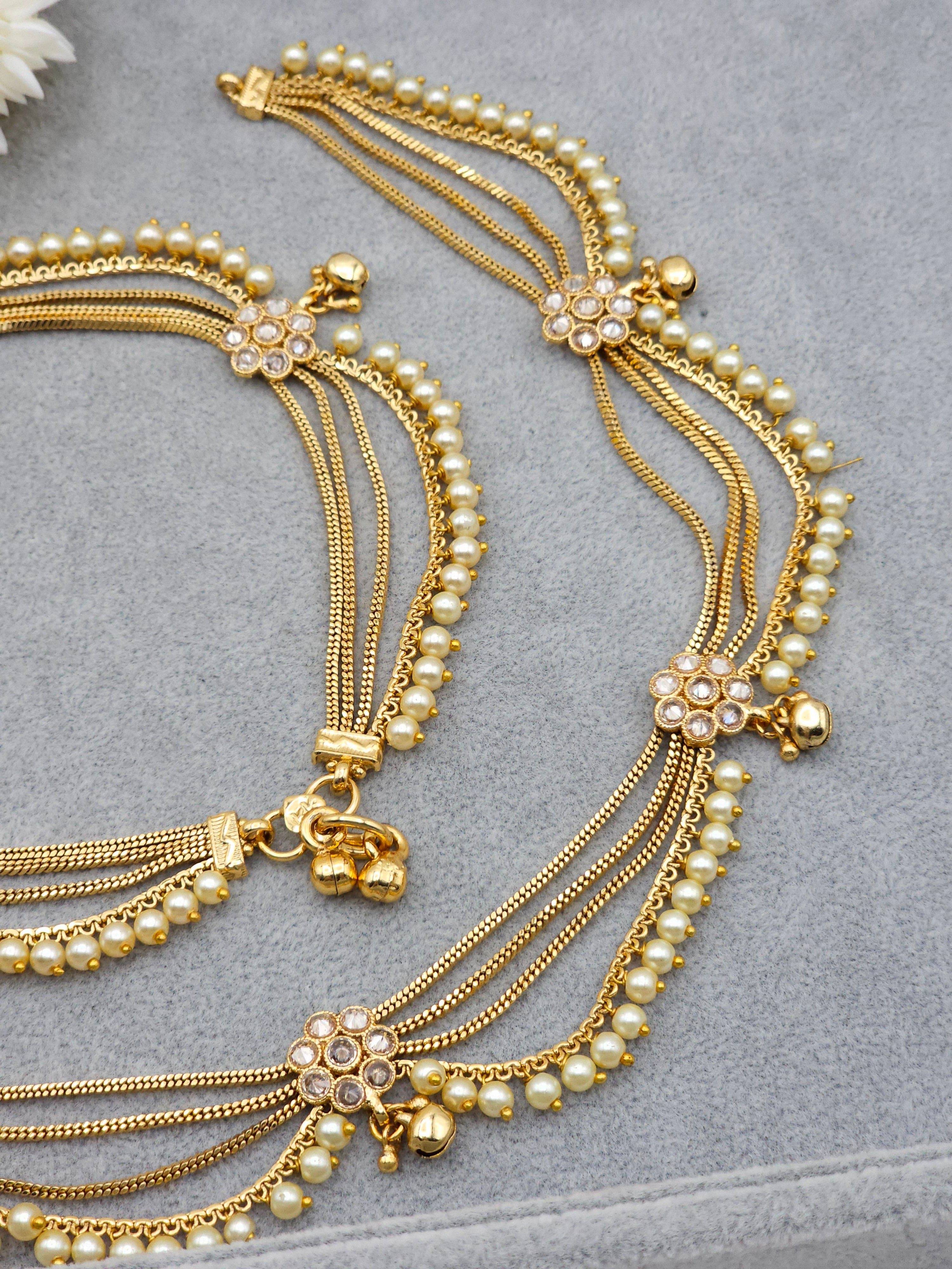 Gold Plated Bridal Polki Anklets - Fancy Fab Jewels