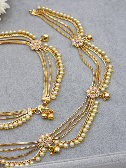 Gold Plated Bridal Polki Anklets - Fancy Fab Jewels