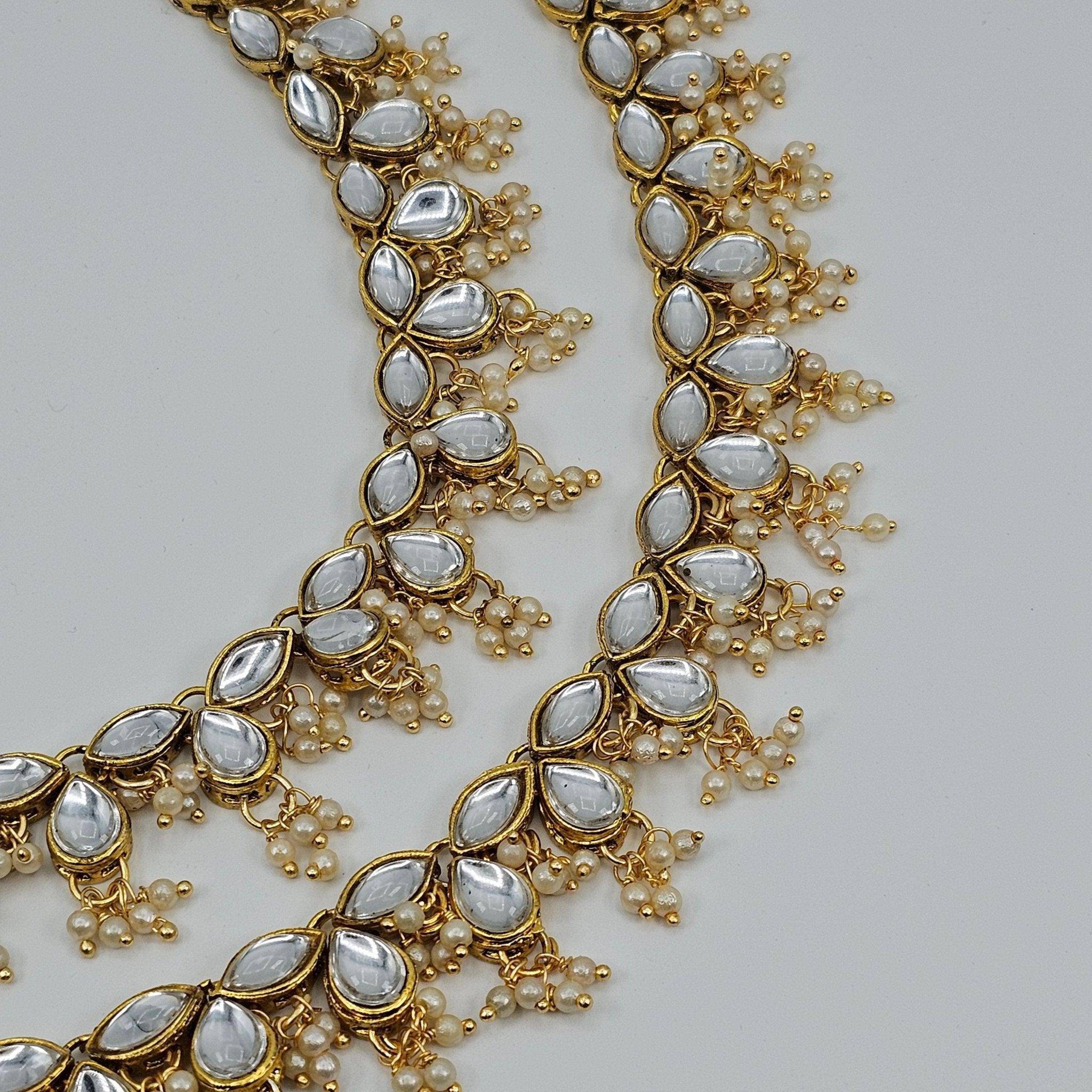 Kajal Kundan Stone  Pearl detailed Anklets - Fancy Fab Jewels