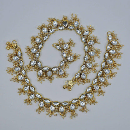 Kajal Kundan Stone  Pearl detailed Anklets - Fancy Fab Jewels