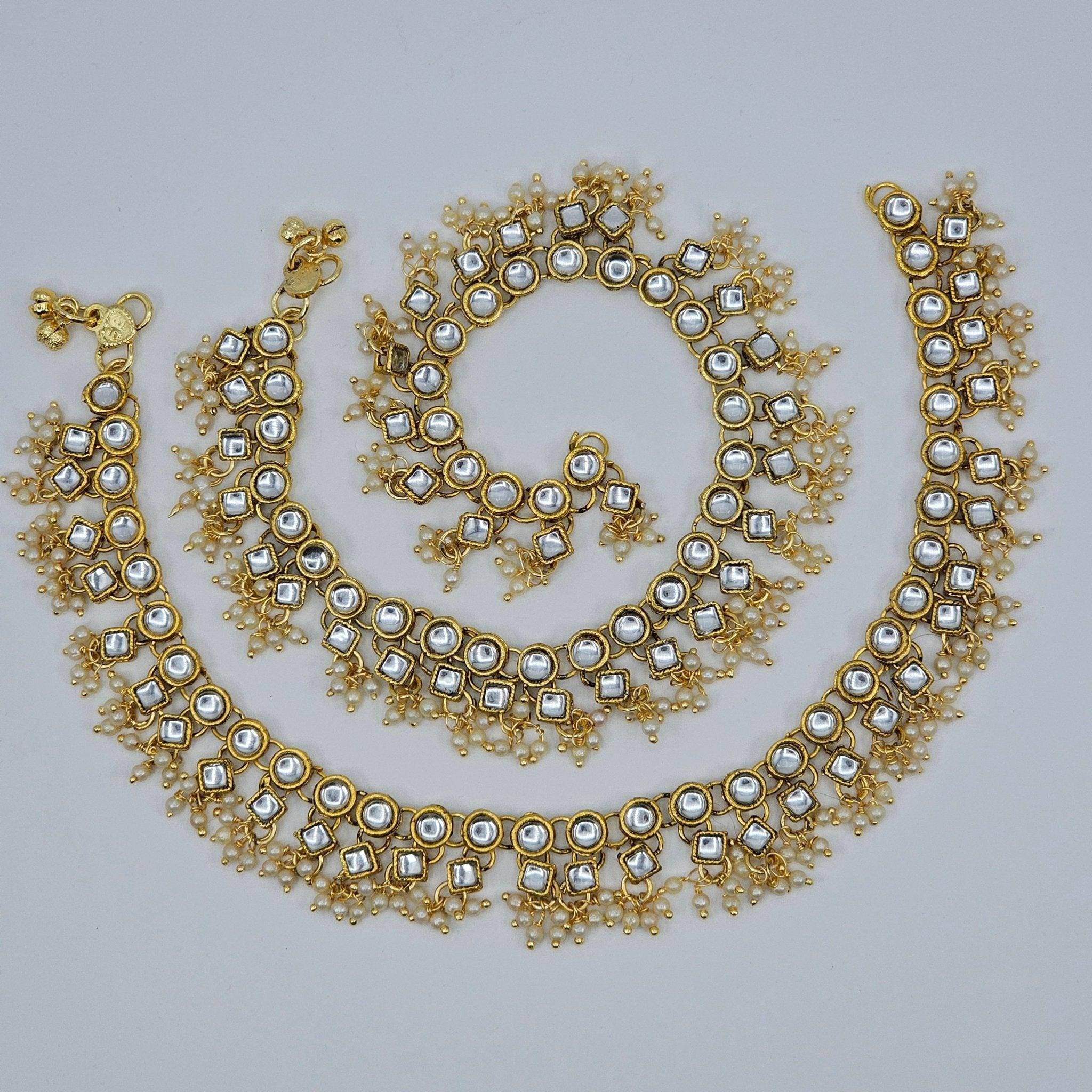 Kiara Circle Shape Kundan Stone Pearl detailed Anklets - Fancy Fab Jewels