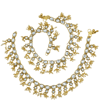 Neha Oval Shape Kundan Stone Pearl detailed Anklets - Fancy Fab Jewels