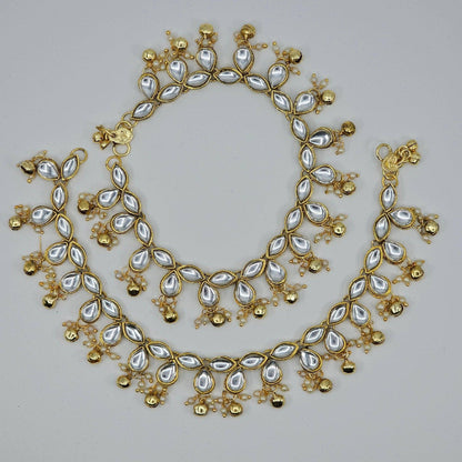 Raina Bridal Kundan Stone Anklets with Bell detailed Payal - Fancy Fab Jewels