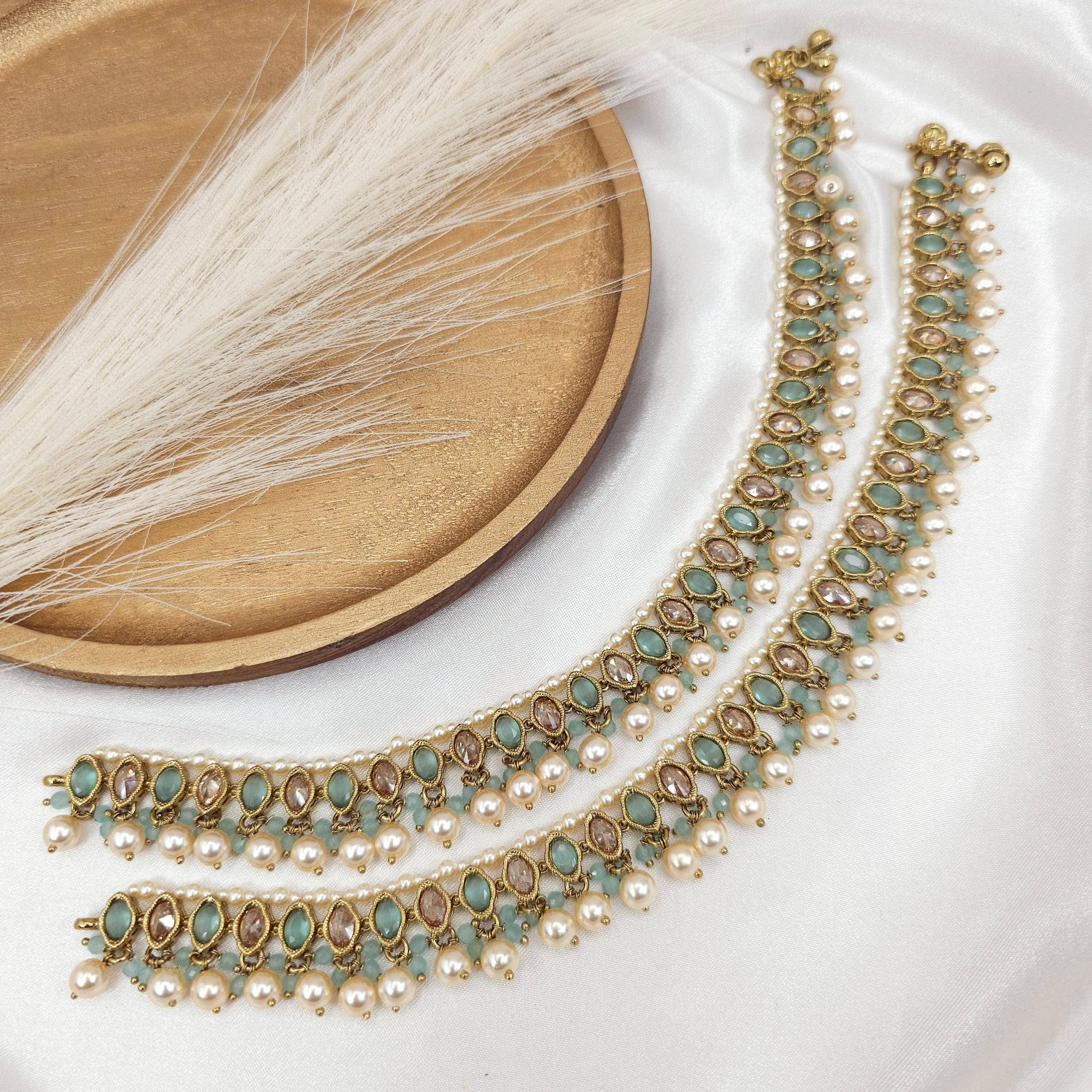 Janvi - Antique Gold Polki Statement Anklets | Jhanjara - Fancy Fab Jewels