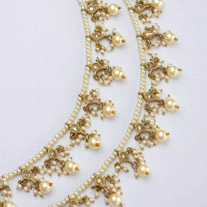 Kiran - Antique Gold Polki and Pearl Anklet/Jhanjar - Fancy Fab Jewels