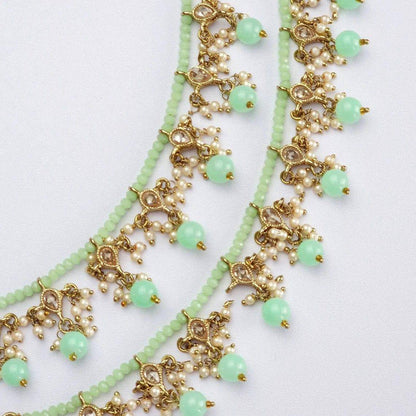 Kiran - Antique Gold Polki and Pearl Anklet/Jhanjar - Fancy Fab Jewels