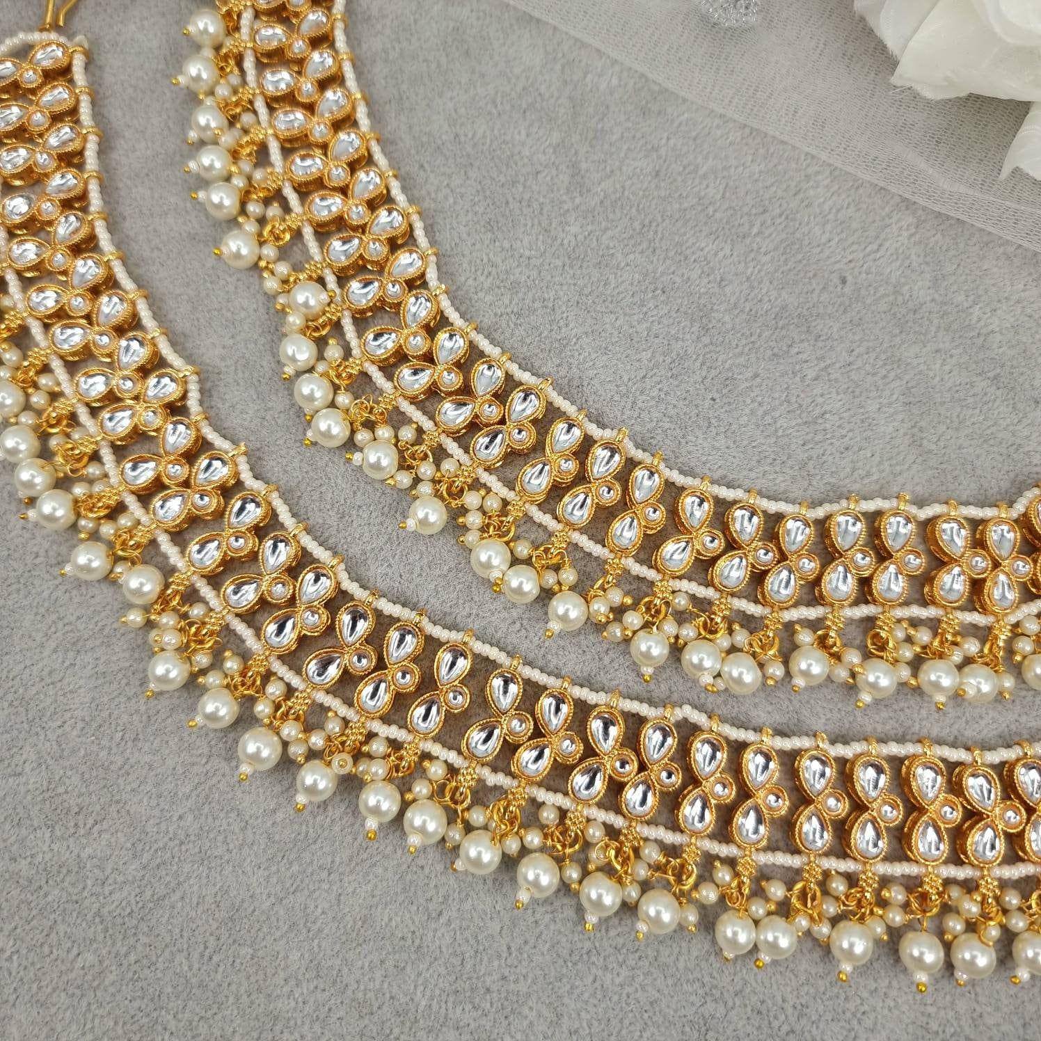 Mirai Kundan Stone  Pearl detailed Anklets - Fancy Fab Jewels