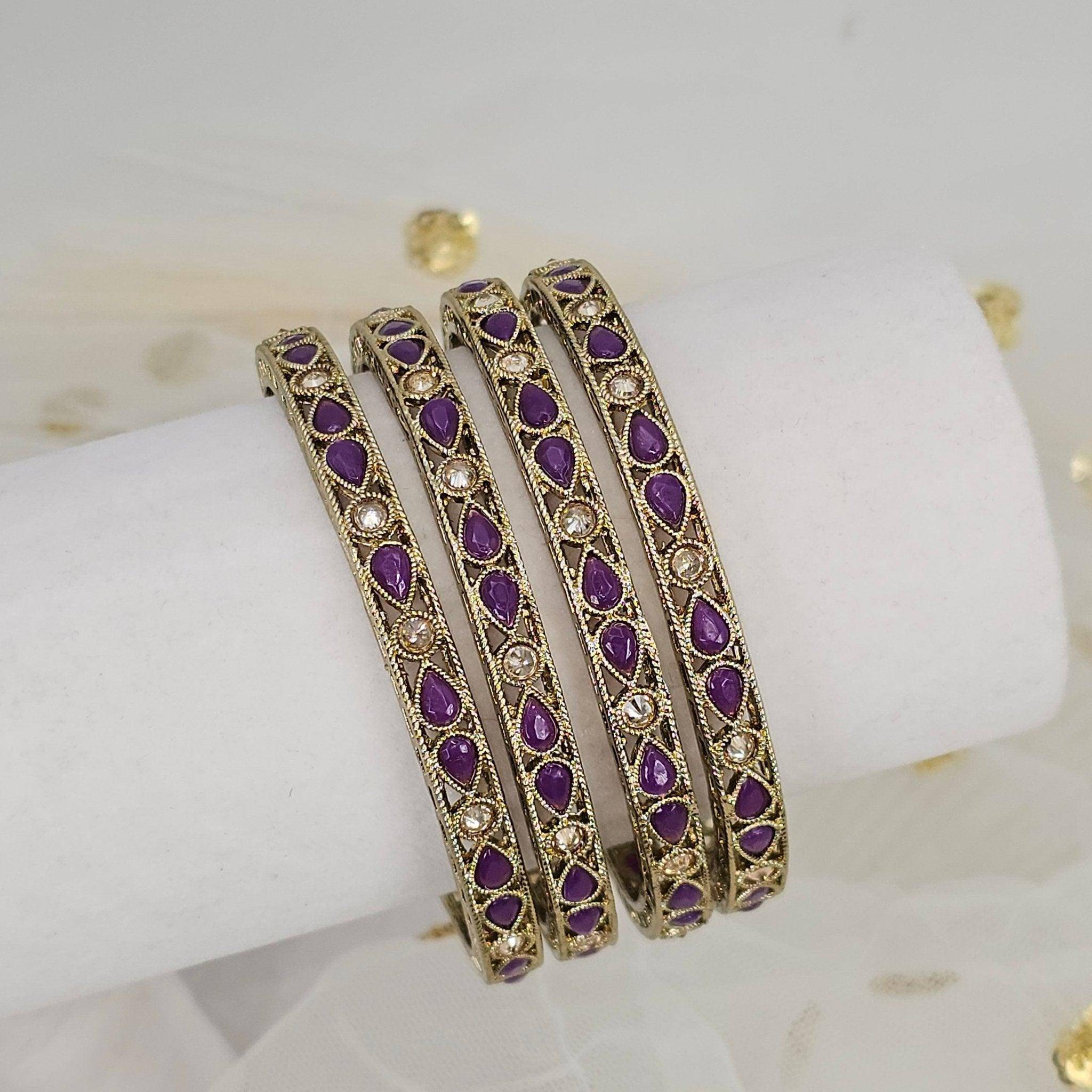 Antique Gold Coloured Polki Bangles - Set of 4 - Fancy Fab Jewels