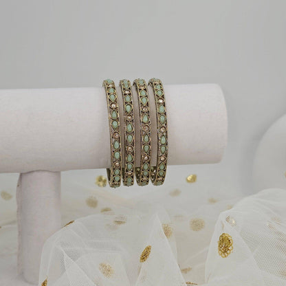 Antique Gold Coloured Polki Bangles - Set of 4 - Fancy Fab Jewels