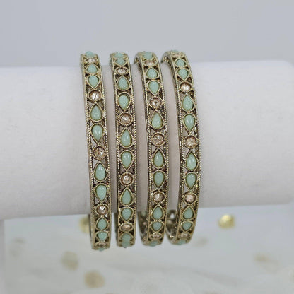 Antique Gold Coloured Polki Bangles - Set of 4 - Fancy Fab Jewels