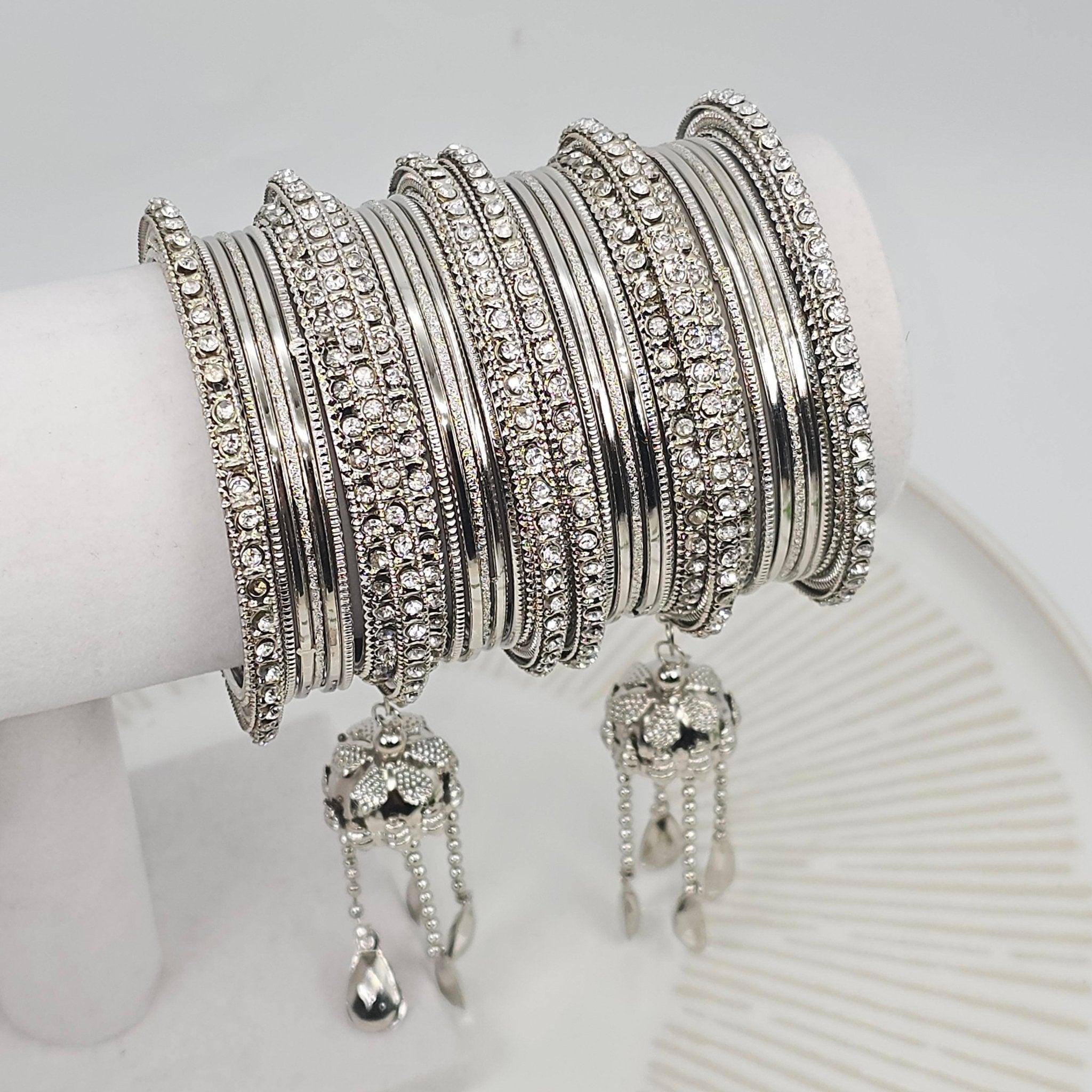 26 Pcs Silver Metal bangle stack - Fancy Fab Jewels