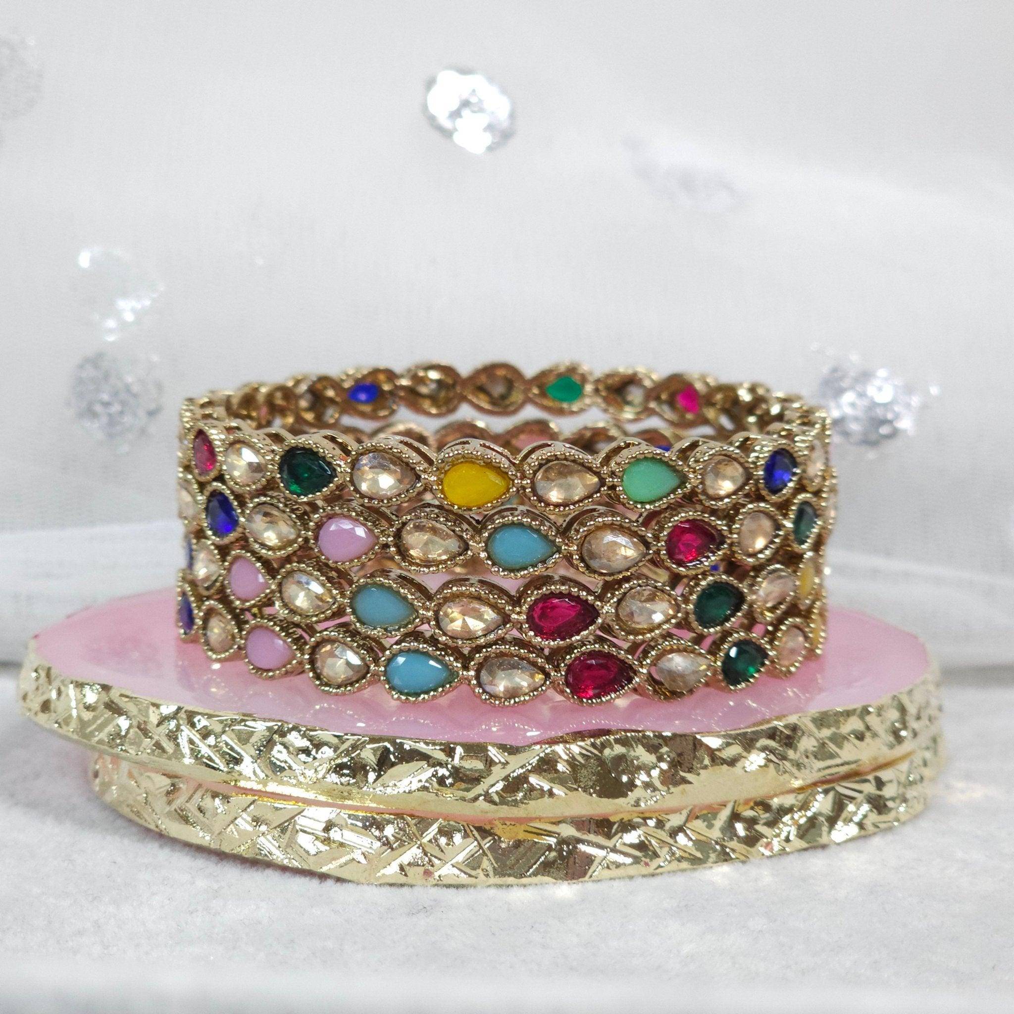 Alona - Antique Gold Multicolour Bangles - Fancy Fab Jewels