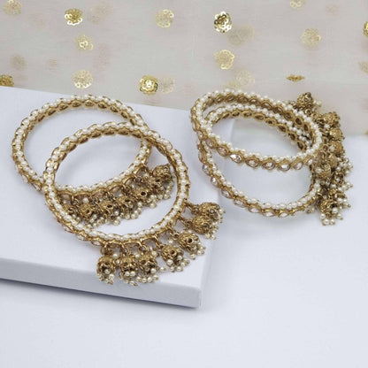 Chabili Pair of Polki Pearl Jhumka Bangles - Gold - Fancy Fab Jewels