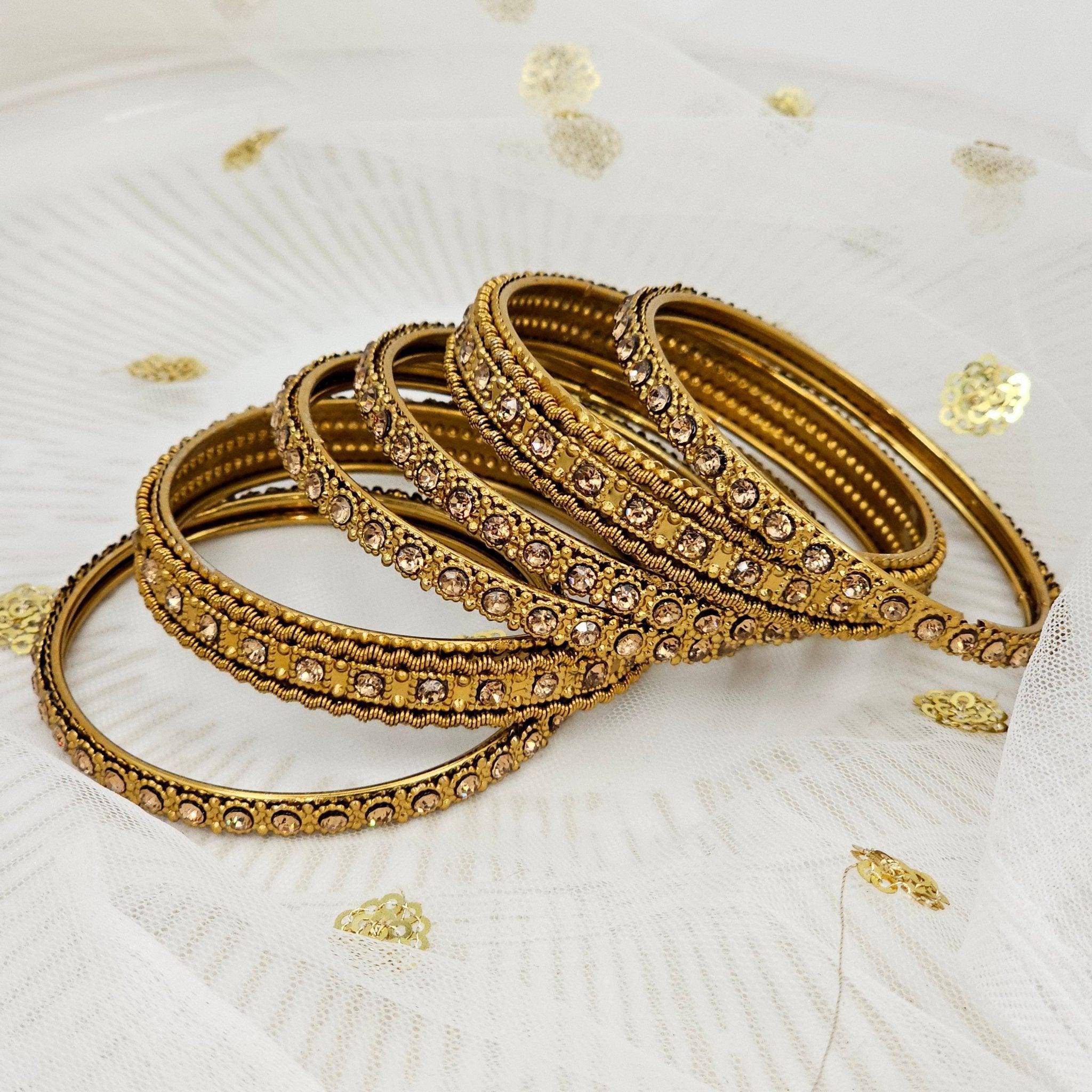 6 pcs Stone Studded Indian Bangles - Fancy Fab Jewels