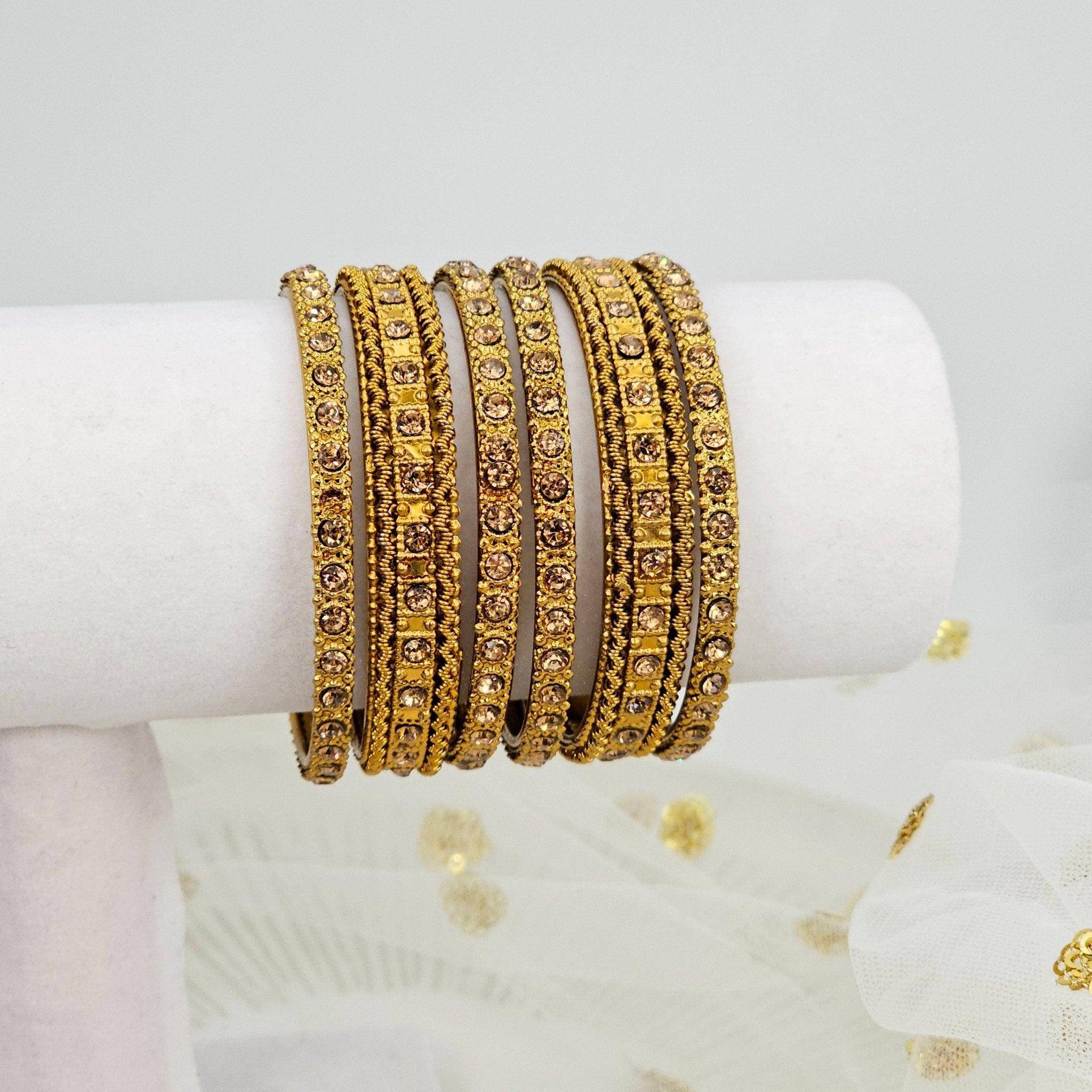 6 pcs Stone Studded Indian Bangles - Fancy Fab Jewels