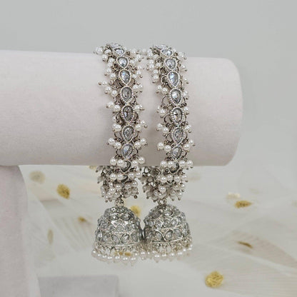 Anu Pair of Polki Pearl Detail Jhumka Bangles - Fancy Fab Jewels