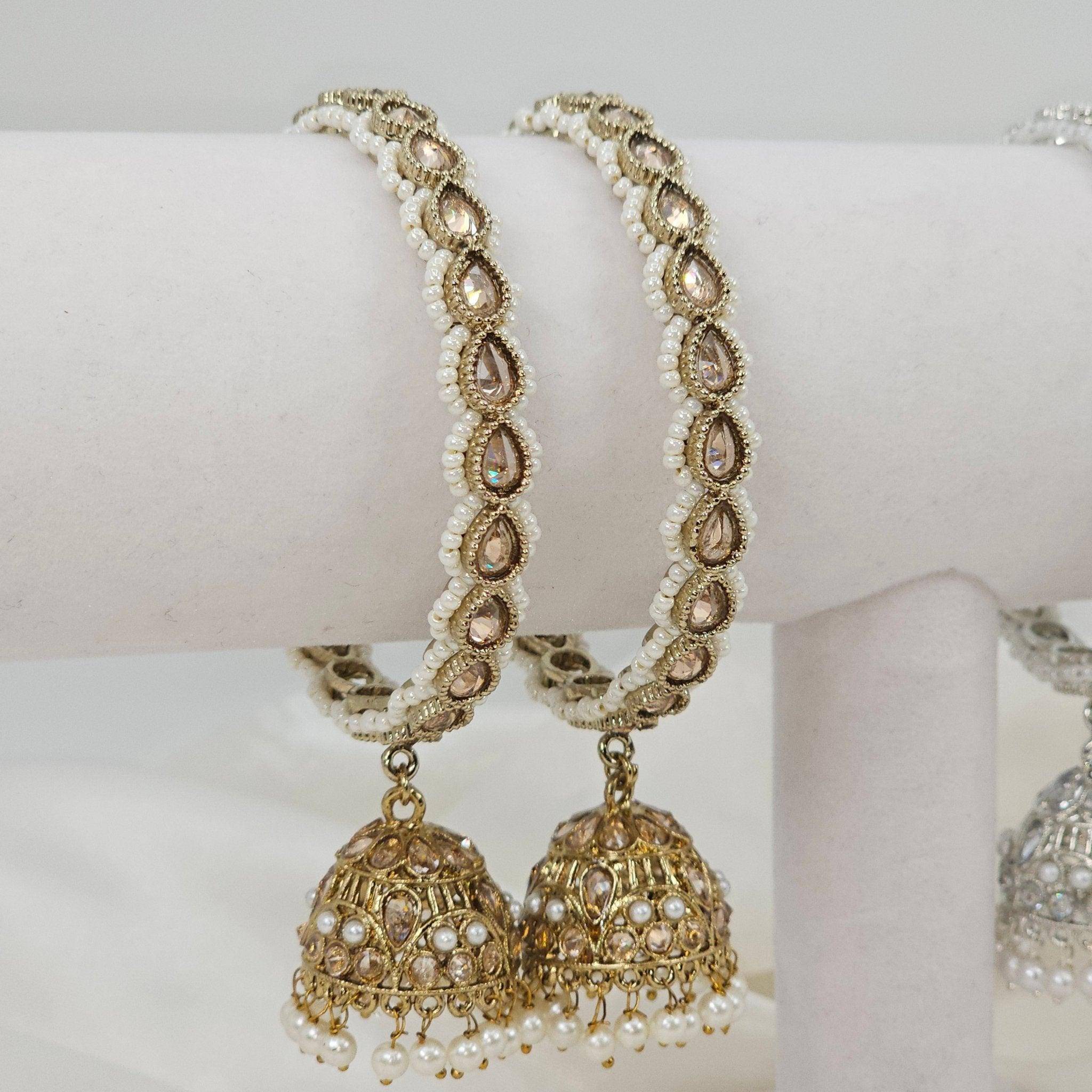 Kaya Pair of Polki Pearl Jhumka Bangles - Fancy Fab Jewels