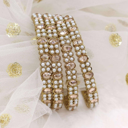 Leah - Set of 4 Polki Pearl Bangles - Fancy Fab Jewels