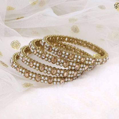 Leah - Set of 4 Polki Pearl Bangles - Fancy Fab Jewels