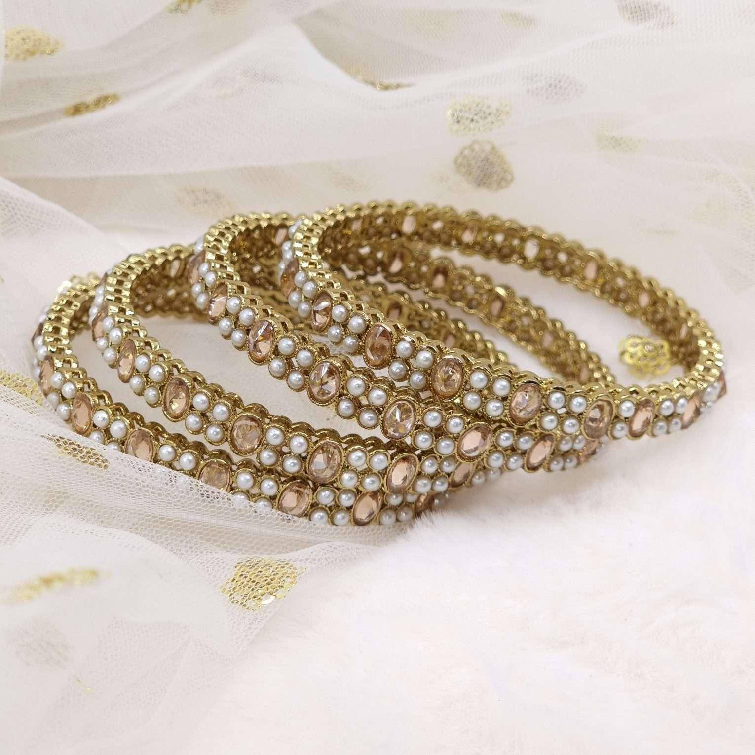 Leah - Set of 4 Polki Pearl Bangles - Fancy Fab Jewels