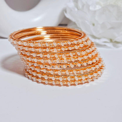 Cemal 8 pcs Rose Gold Pearl Bangle Set - Fancy Fab Jewels