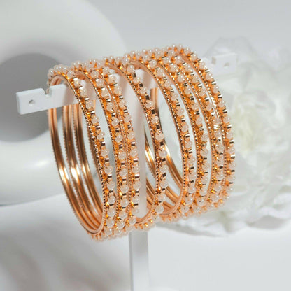 Cemal 8 pcs Rose Gold Pearl Bangle Set - Fancy Fab Jewels