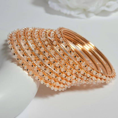 Cemal 8 pcs Rose Gold Pearl Bangle Set - Fancy Fab Jewels