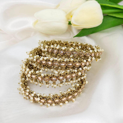 Set of 4 Polki Pearl details Bangles - Gold - Fancy Fab Jewels