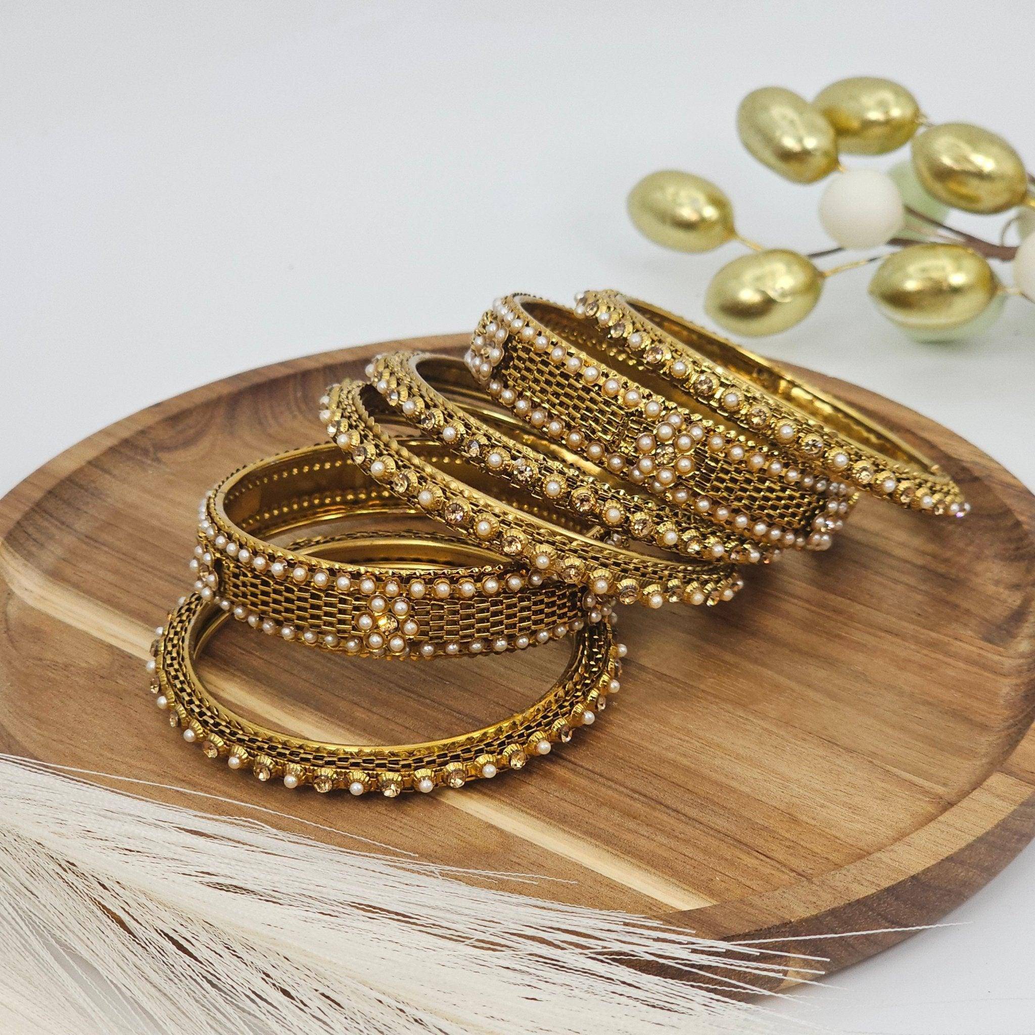 Set of 6 Pcs Gold Metal bangle set - Fancy Fab Jewels