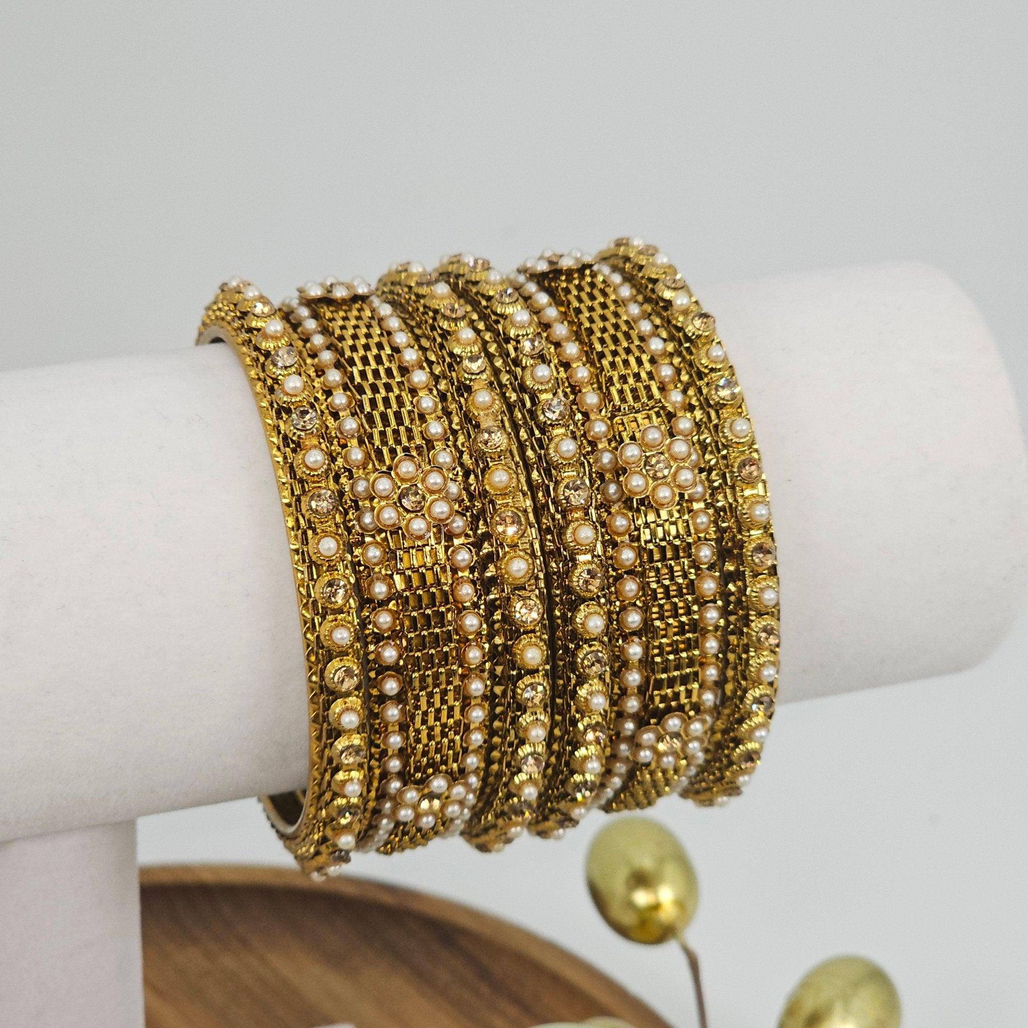 Set of 6 Pcs Gold Metal bangle set - Fancy Fab Jewels