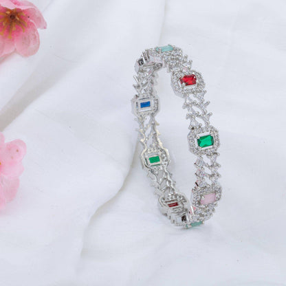 American Diamond Silver Multicolour Bangle Set - Fancy Fab Jewels