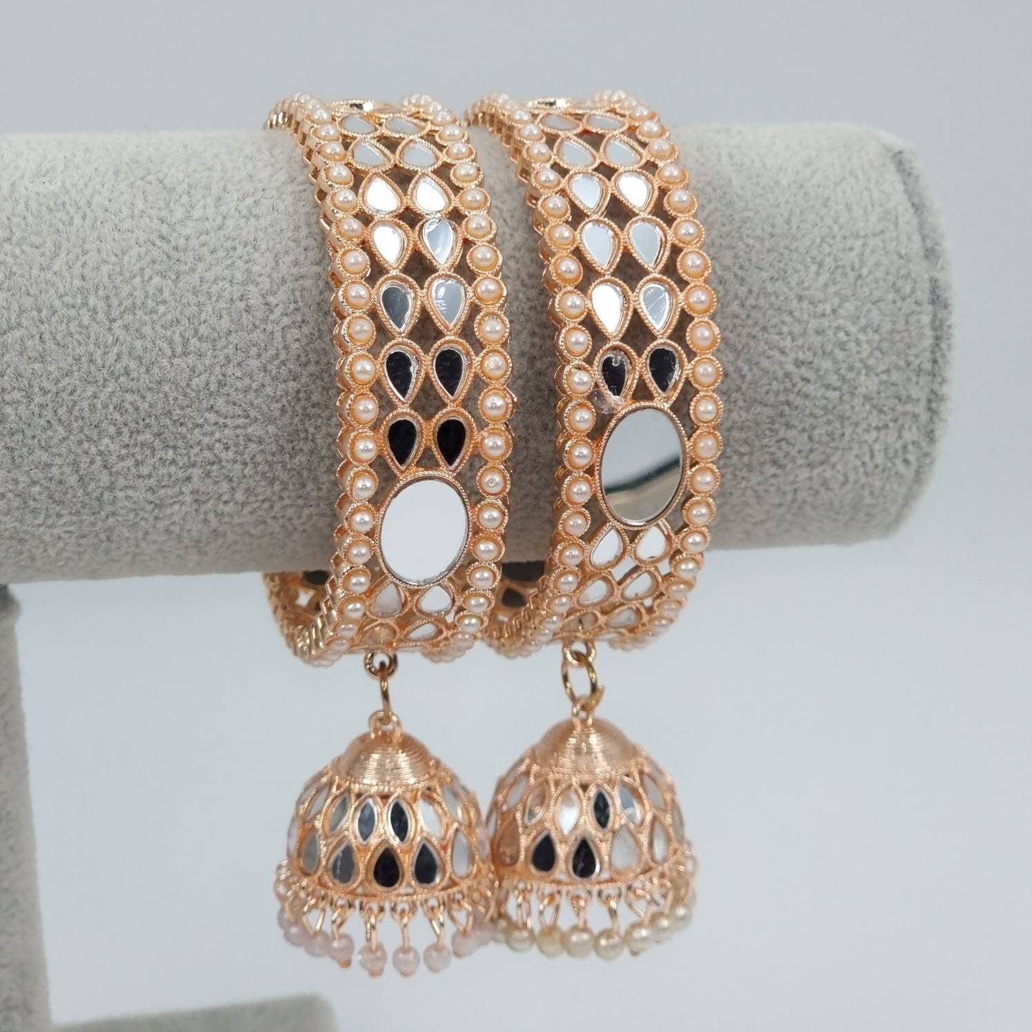 Angela Rose Gold Mirror Jhumka Bangles - Fancy Fab Jewels