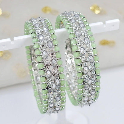 DANIAA- Pair of Silver Mint Polki Kangan - Fancy Fab Jewels