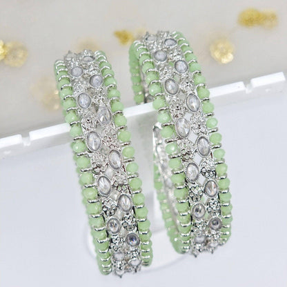 DANIAA- Pair of Silver Mint Polki Kangan - Fancy Fab Jewels