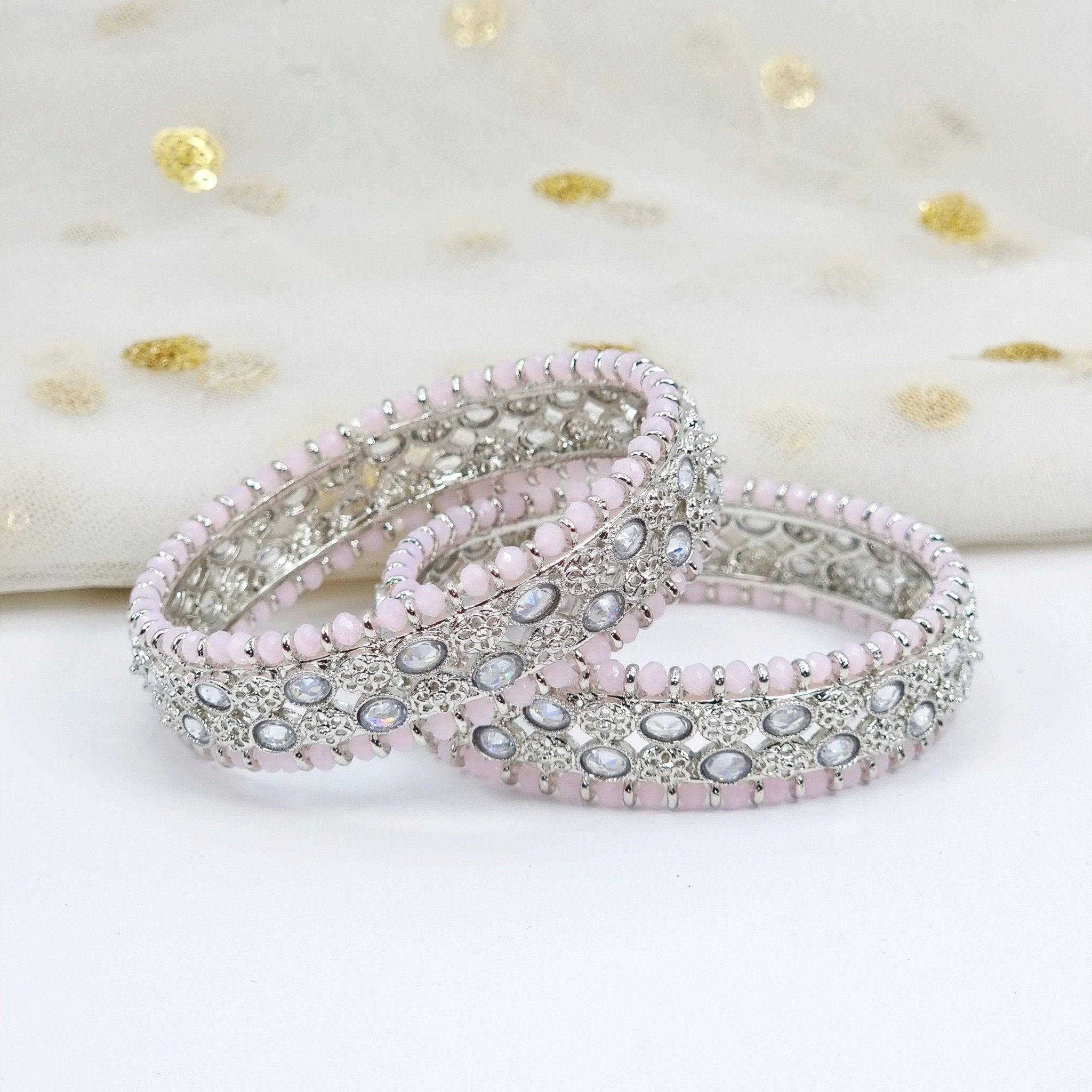 DANIAA- Pair of Silver Pink Polki Kangan - Fancy Fab Jewels