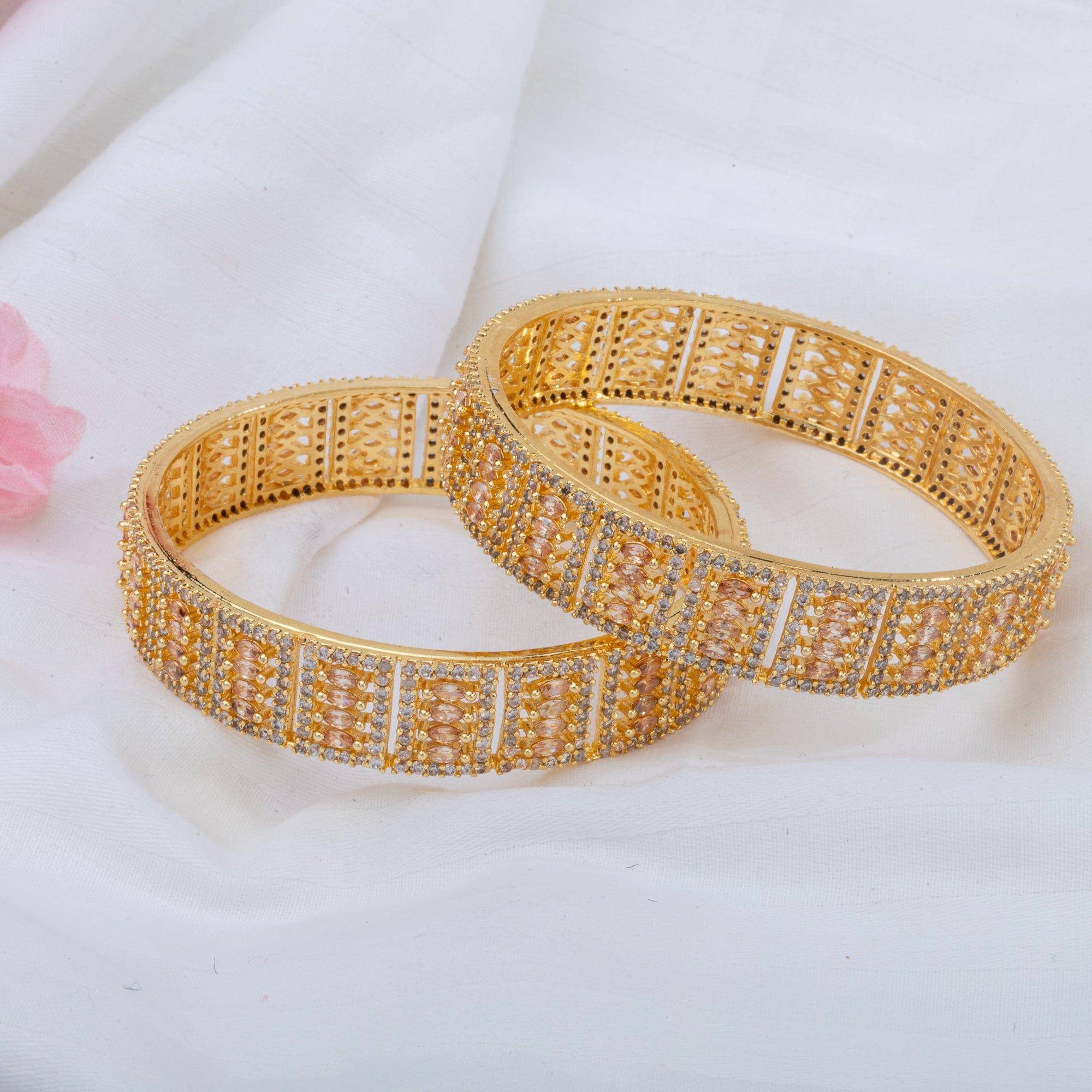 Gold Plated American Diamond Bangle Set - Fancy Fab Jewels