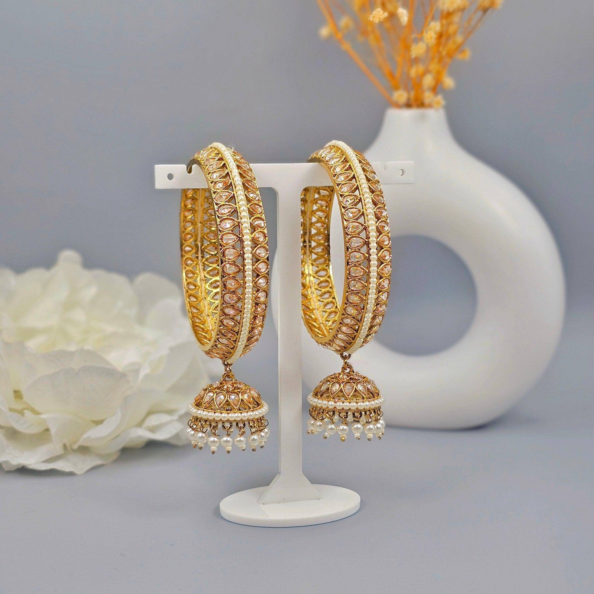 Mehar Antique Gold Polki Jhumka Bangles - Fancy Fab Jewels