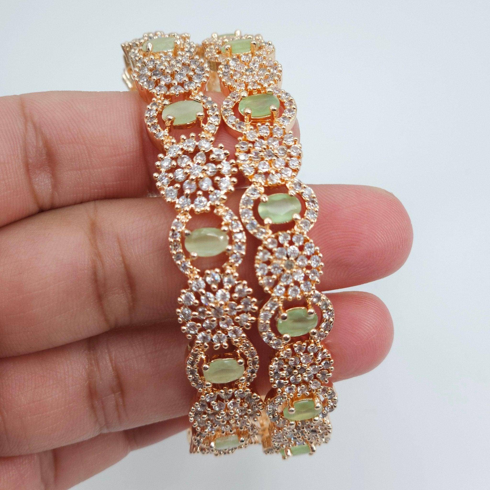 Pair of Rose Gold Bangles - Mint Green - Fancy Fab Jewels