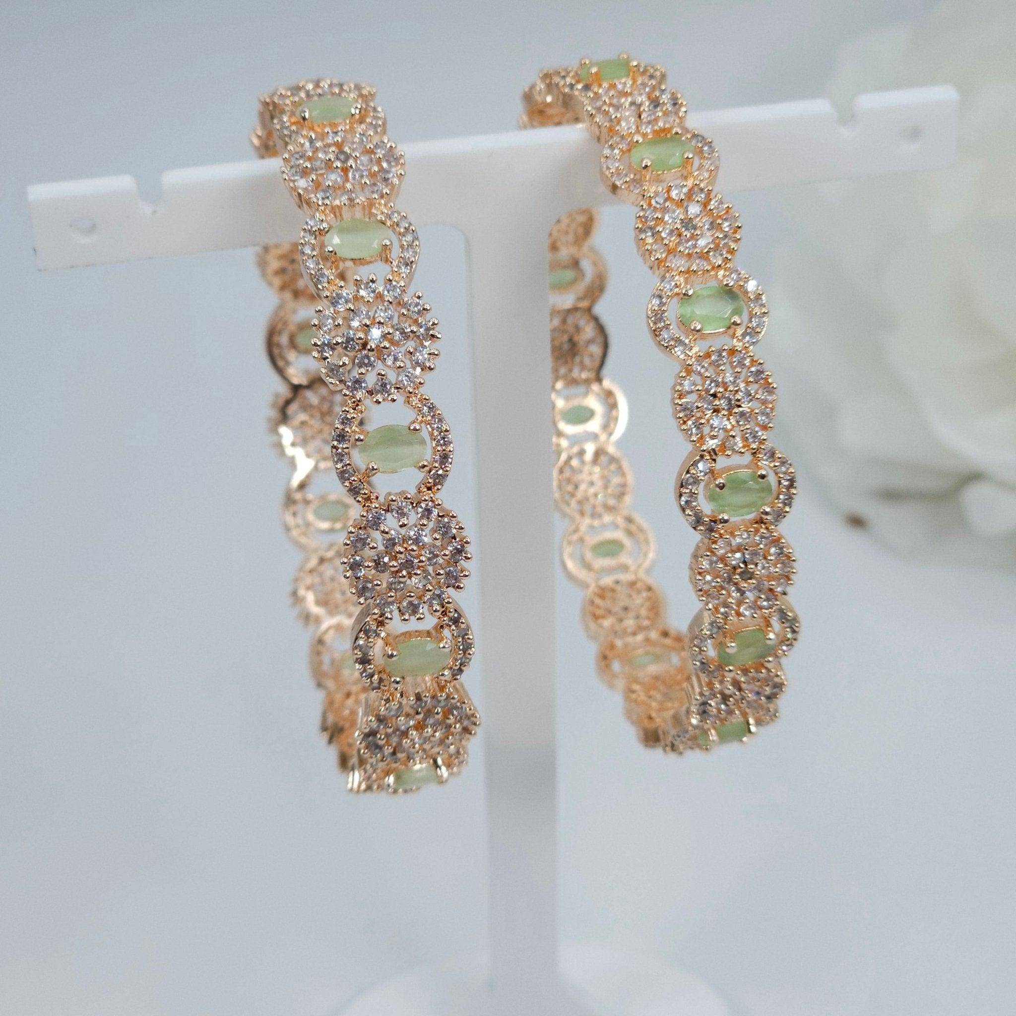 Pair of Rose Gold Bangles - Mint Green - Fancy Fab Jewels