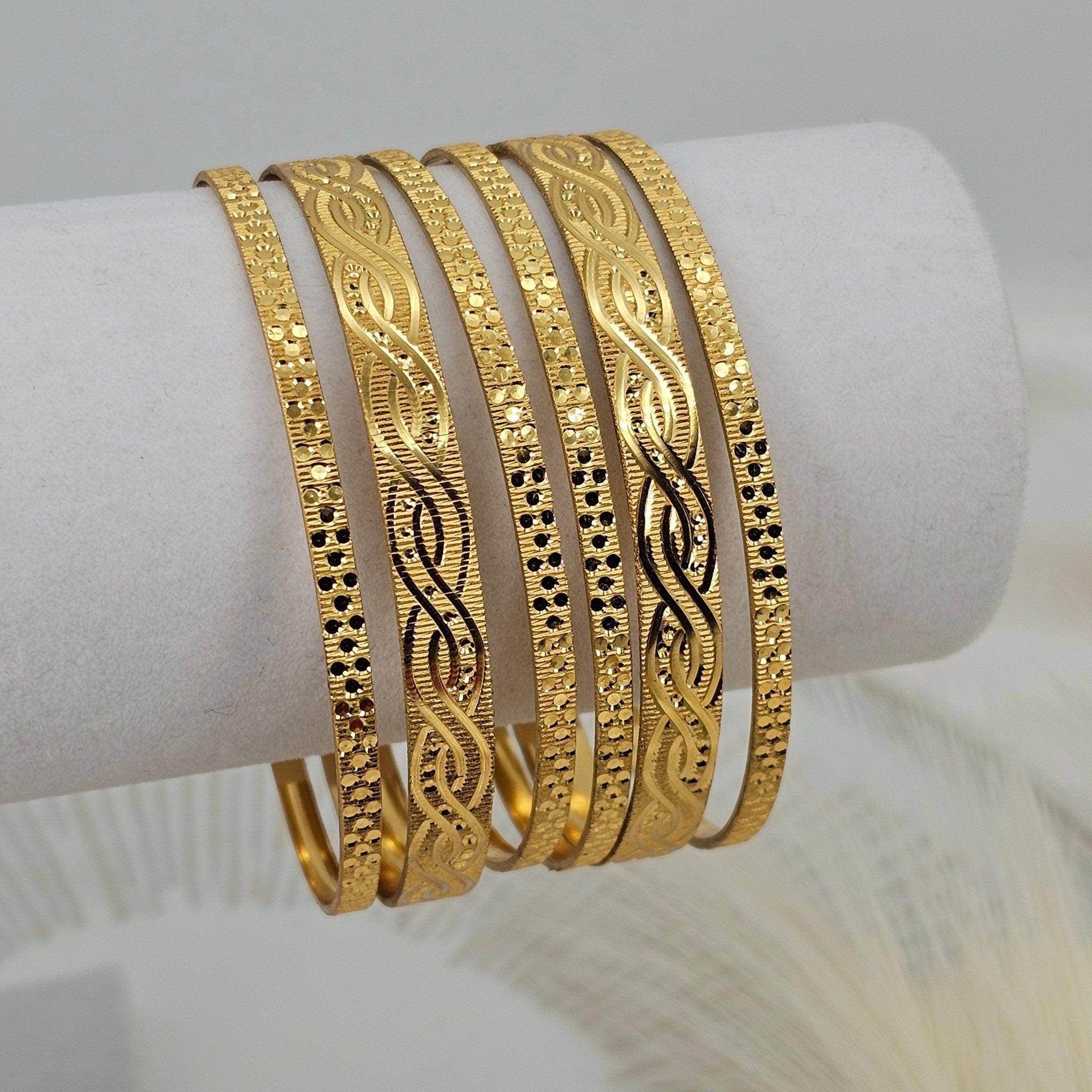 Set of 6 Gold Plated Indian Bangles - Fancy Fab Jewels