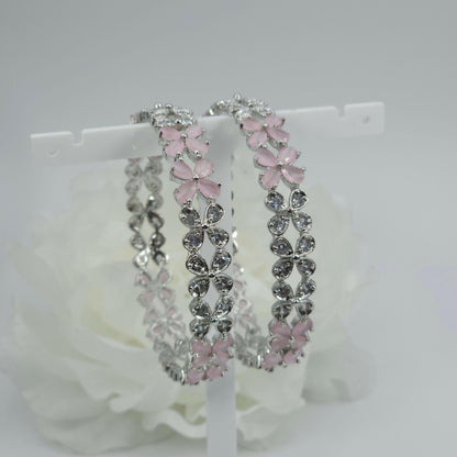 Silver Pink Floral AD Bangles - Fancy Fab Jewels