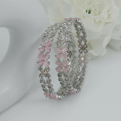 Silver Pink Floral AD Bangles - Fancy Fab Jewels