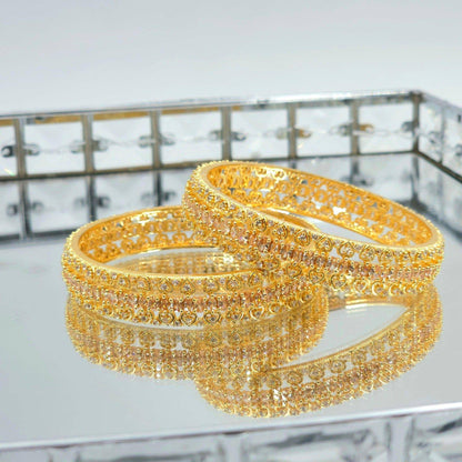 Kanak- Gold Plated American Diamond CZ Bangle Set - Fancy Fab Jewels