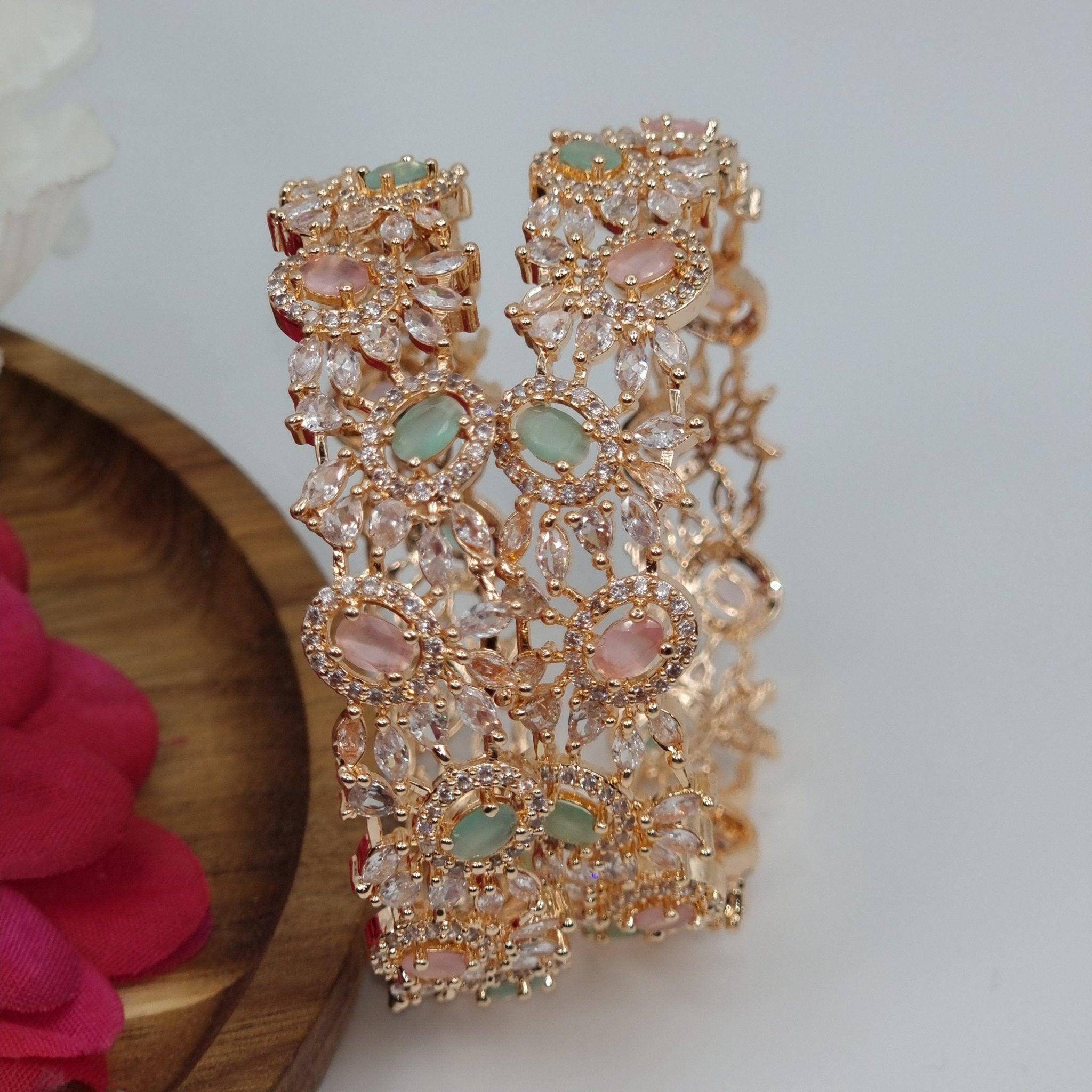 Pair of Rose Gold Bangles - Mint Pink - Fancy Fab Jewels